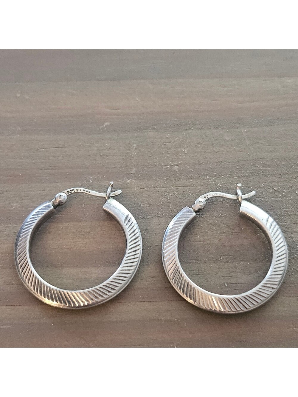 Vintage 925 Sterling Silver Thailand Textured Wide Hoop Earrings 1.25"